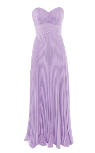 Elegant Sweetheart Pleated A-line Dress With Lace Appliques