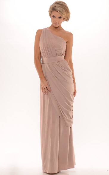 Pencil Floor-Length Ruched Sleeveless One-Shoulder Chiffon Prom Dress