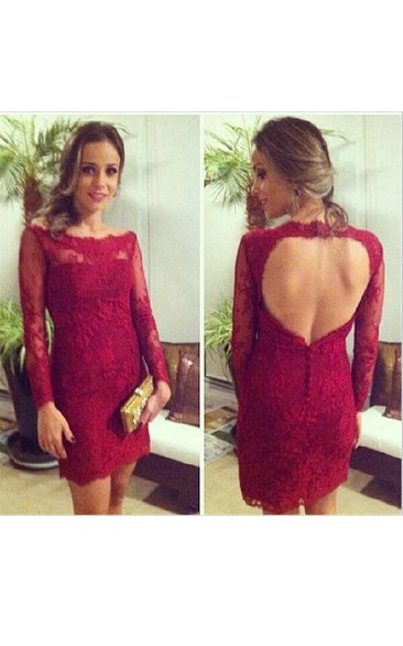 Mini Sheath Lace Dress with Keyhole Back