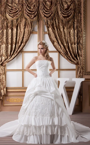 Strapless Lace Pick-Up Tiers and Ball-Gown With Beading