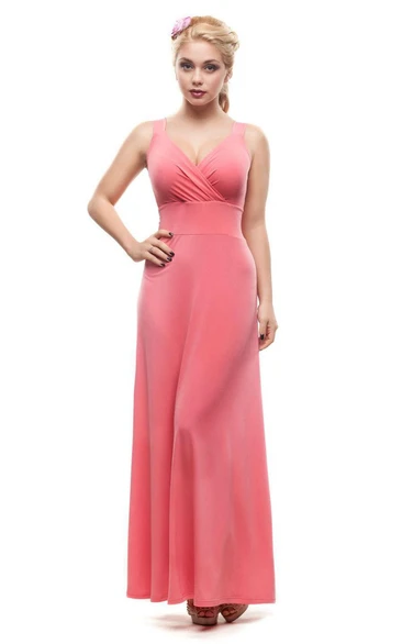 V Neck Criss Cross Top Empire A-line Jersey Long Dress