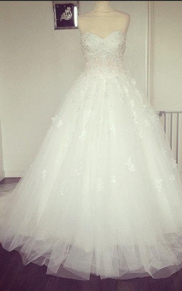 Sweetheart Tulle Ball Gown With Lace Bodice and Beadings