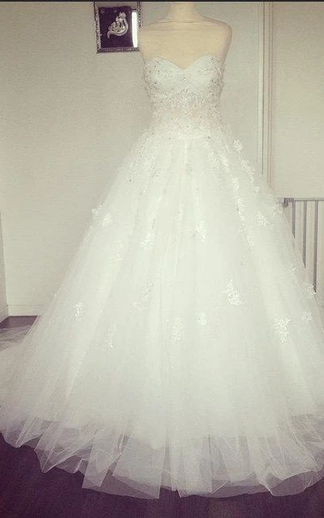 Sweetheart Tulle Ball Gown With Lace Bodice and Beadings