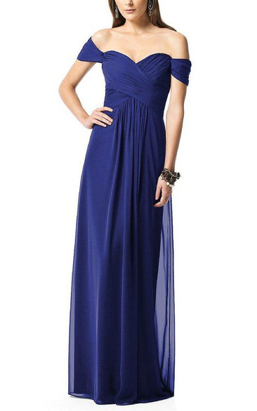 Off-the-shoulder Sweetheart Ruched Long Bridesmaid Dress