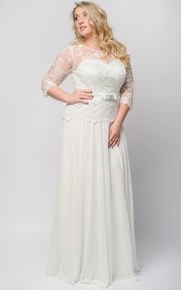 Empire Floor-Length Bateau 3 Empire Chiffon Lace Illusion Dress