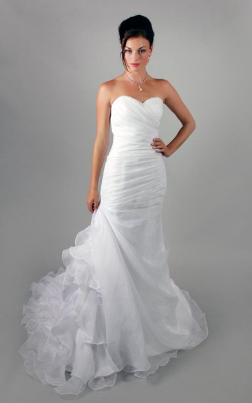 Trumpet Sweetheart Sleeveless Chiffon Dress With Asymmetrical Ruching and Cascading Ruffles