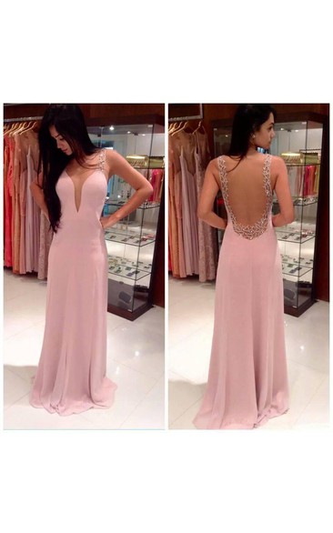 A-line Straps Sleeveless Beading Floor-length Chiffon Dresses