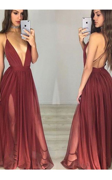 A-Line Chiffon Spaghetti Sleeveless Open Back Straps Dress