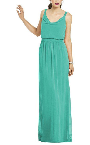 Strapped Cowl Neck Long Chiffon Dress