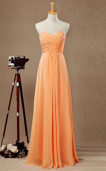 Sweetheart A-line Chiffon Long Dress With Criss Cross Bodice