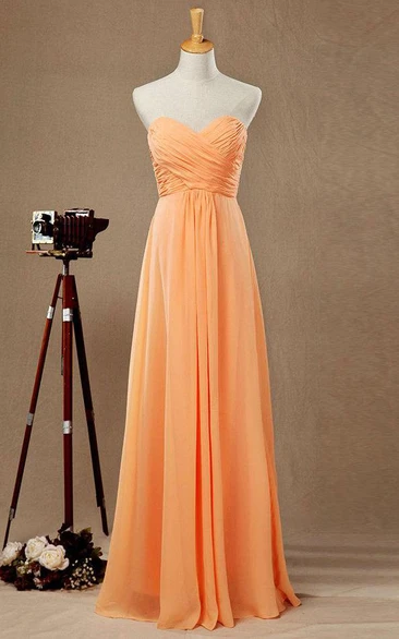 Sweetheart A-line Chiffon Long Dress With Criss Cross Bodice