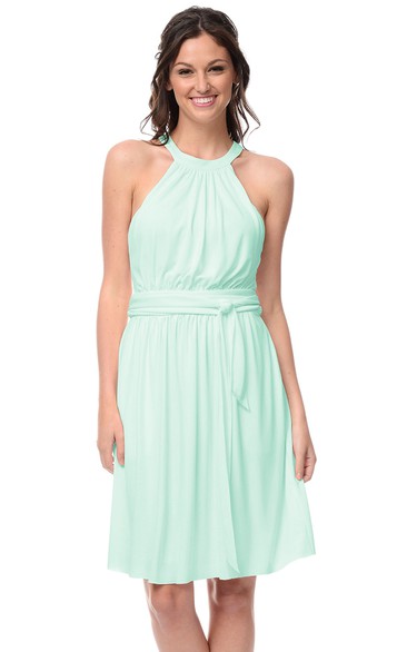 Short Sleeveless Dress With Halter Neckline