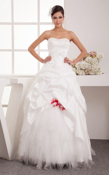 Strapless A-Line Tulle Pick-Up Corset Back and Gown With Beading