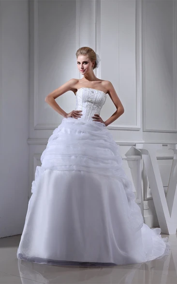 Sleeveless Tulle Ruffled Gemmed Bodice and Ball-Gown With Flower