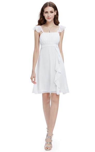 Square-neck A-line Short Mini Chiffon Dress with Ruffles