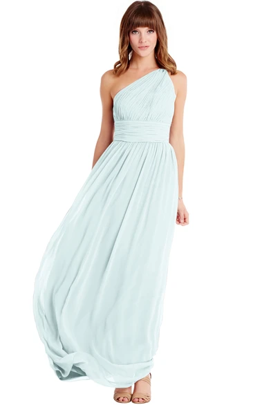 Floor-Length One-Shoulder Ruched Sleeveless Chiffon Muti-Color Convertible Bridesmaid Dress