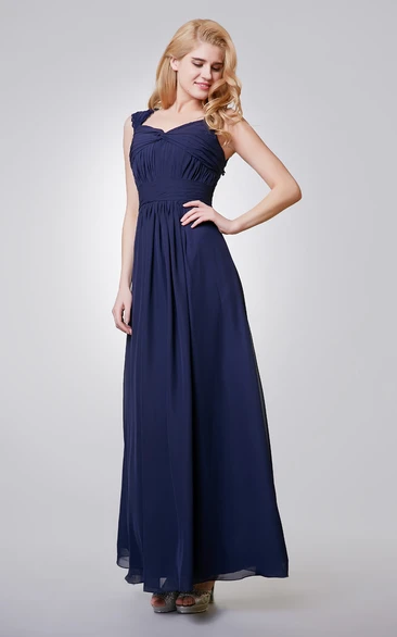 A-Line Long Chiffon Ruched Dress With Key-hole