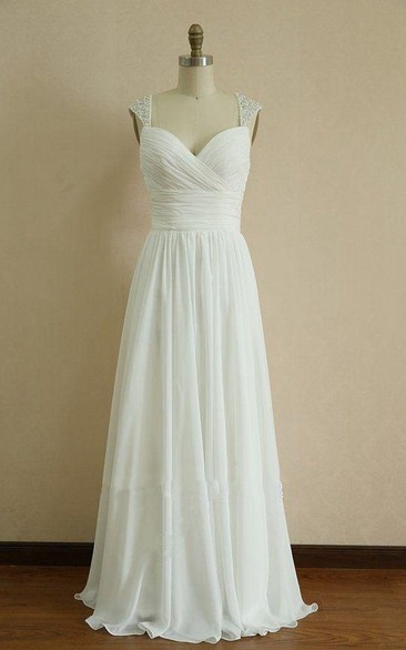 Floor-Length Straps Sweetheart Beading Appliques Ruffles Straps Chiffon Lace Dress