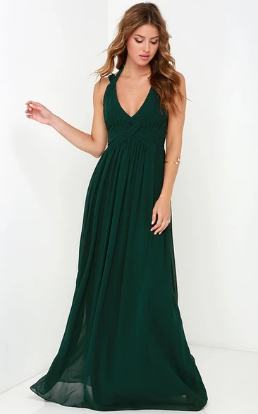 Magnificent Sleeveless V-Neck Empire Chiffon Gown