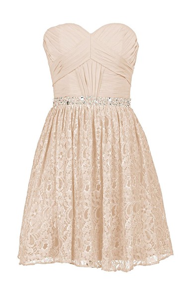 Sweetheart Basque Lace Dress With Beading Embellishments