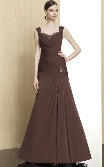 A-Line Sleeveless Beaded Floor-Length Chiffon Formal Dress With Zipper Back And Draping