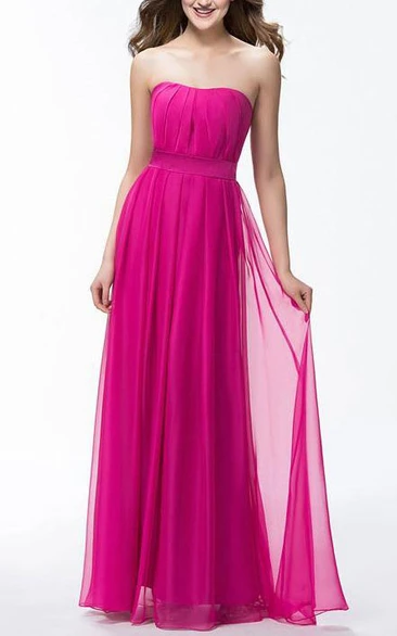 Cute Strapless A-Line Floor Length Ruffles Sash Prom Dress