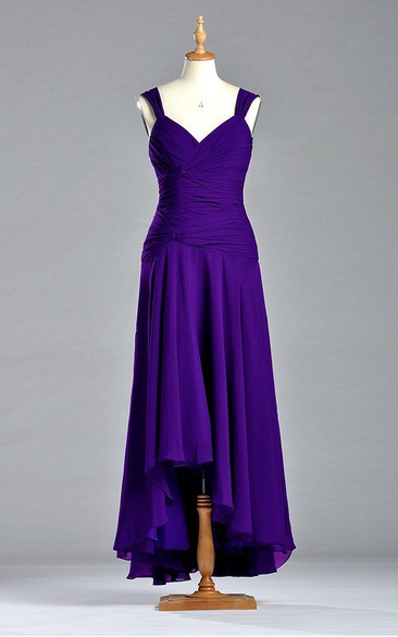 Sleeveless A-line V Neckline Chiffon Gown with Dropping