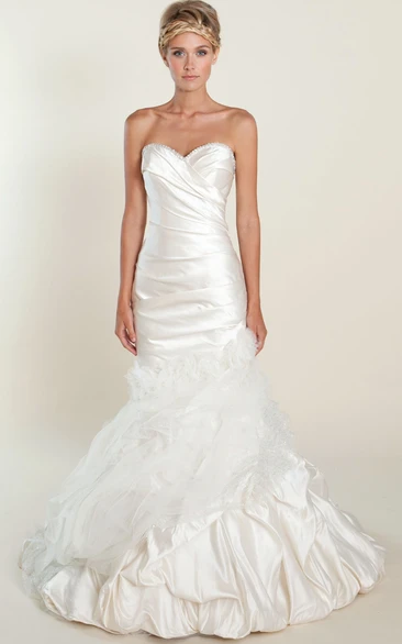 Mermaid Pick-Up Sweetheart Taffeta&Tulle Wedding Dress With Criss Cross And Flower