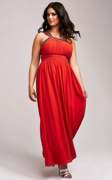 One-Shoulder Plus Gown With Beading Neckline