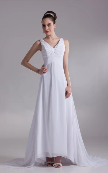 V-Neck Chiffon Long Sleeveless Dress With Pleats