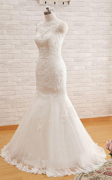 Trumpet Sleeveless Illusion Illusion Illusion Tulle Dress