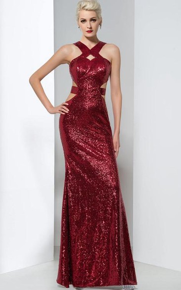 Sheath Sequins Hollow Floor-Length Evening Dress