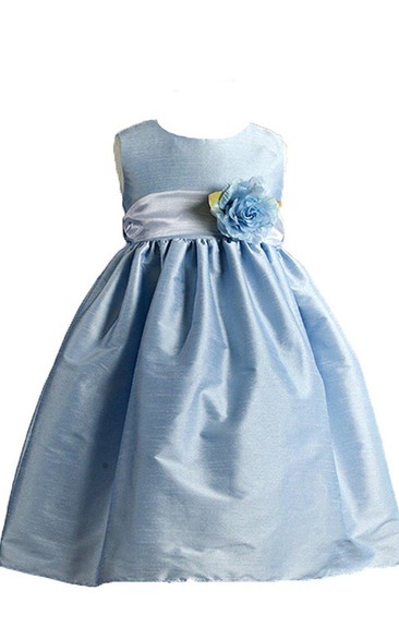 Sleeveless A-line Scoop-neck Taffeta Dress With Flower