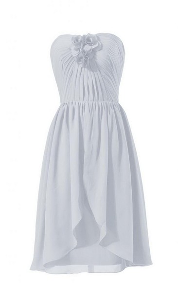 Strapless Short Tiered Dress With Floral Bodice