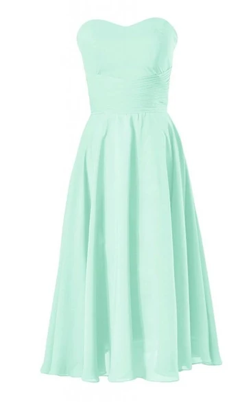 Pure Mid-calf Sweetheart A-line Gown With Ruched Band