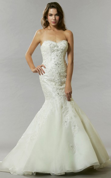 Trumpet Beaded Sweetheart Floor-Length Sleeveless Wedding Dress With Backless Style And Appliques