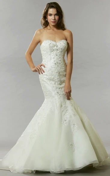 Trumpet Beaded Sweetheart Floor-Length Sleeveless Wedding Dress With Backless Style And Appliques