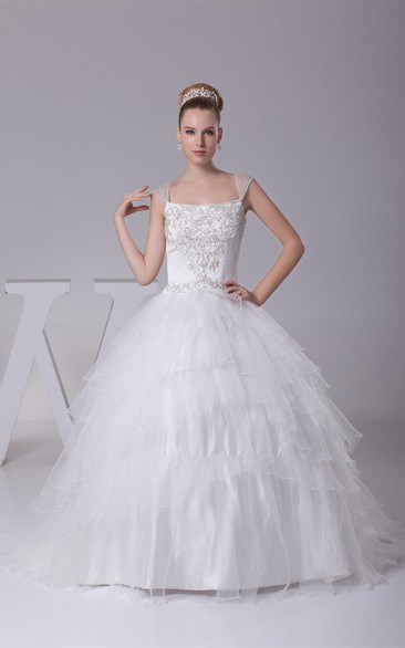 Strapped Tulle Illusion and Ball-Gown With Embroideries