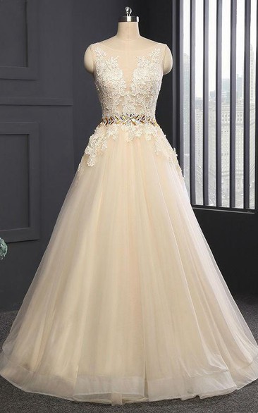 Sleeveless Cap Appliques Backless Tulle Sequins Dress