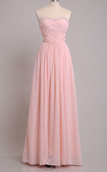 Floor-length Sweetheart Beaded and Pleated Sheath Chiffon Bridesmaid Dress