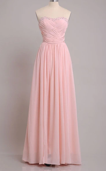 Floor-length Sweetheart Beaded and Pleated Sheath Chiffon Bridesmaid Dress