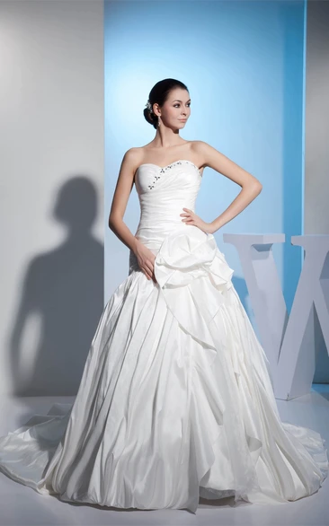 Sweetheart A-Line Criss-Cross Floral Waist and Gown With Beading