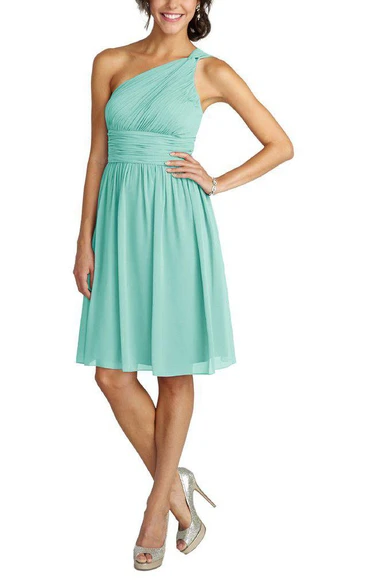 One Shoulder Ruched Short Chiffon Dress