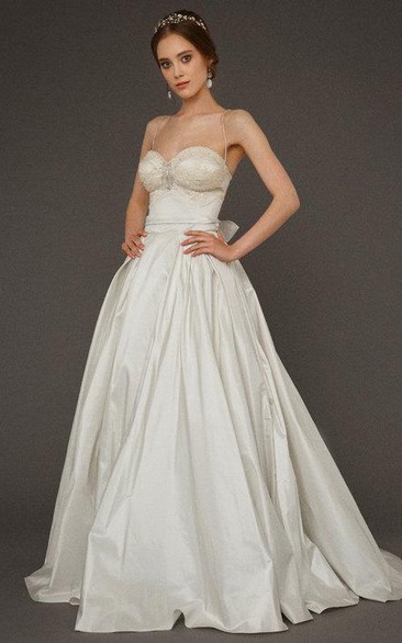 Sweetheart Spaghetti Straps A-Line Taffeta Gown With Open Back