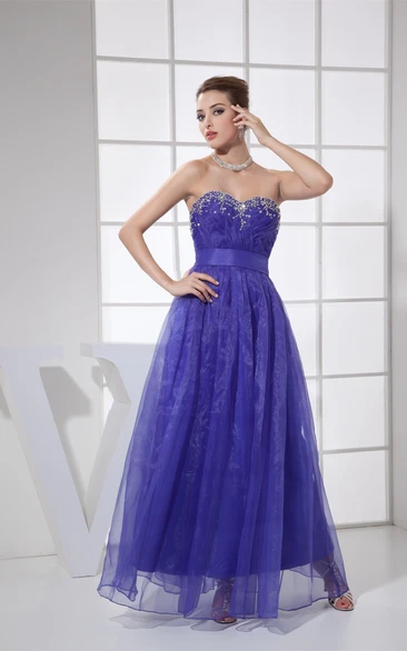 Sweetheart A-Line Criss-Cross Beading and Dress With Pleats