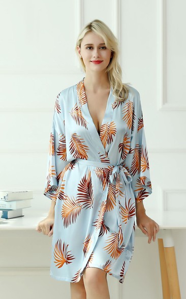 Floral Bride Bridesmaid Long Sleeved Short Robe