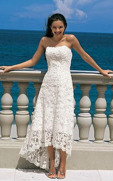 Gorgeous sheath Strapless Asymmetry-length Lace Wedding Dresses