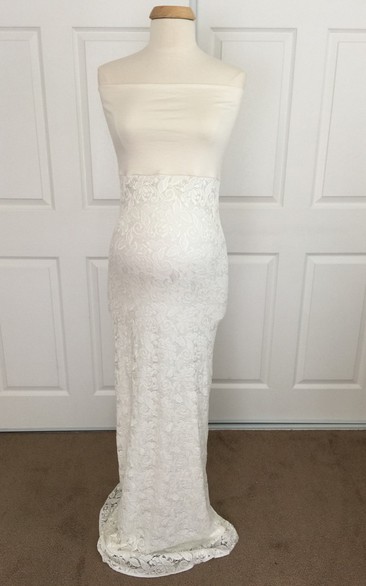 Jersey Lace Sheath Sleeveless Strapless Maternity Wedding Dress