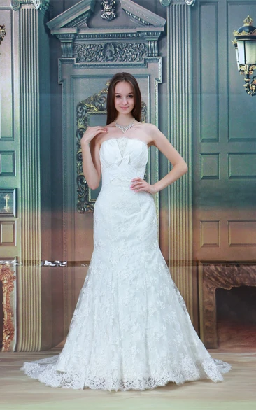 Gossamery Sleeveless Strapless Trumpet Satin Appliqued Wedding Dresses