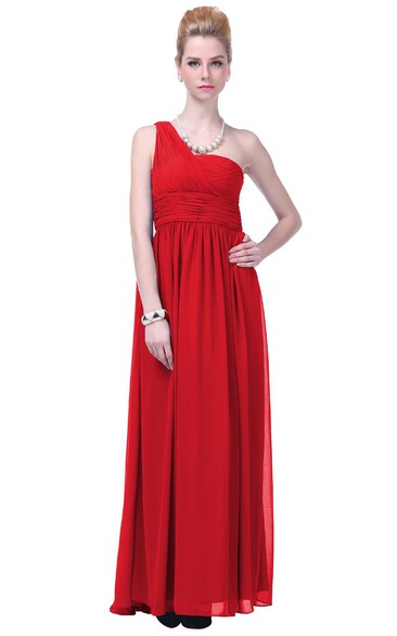 One-shoulder Pleated and Ruching Dress With Belt